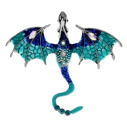 Emalj Dragon Brooches for Women Men 3-Color Rhinestone Flying Legand Animal Party Office Brooch Pins Gifts