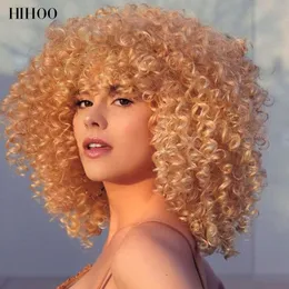 14Short Hair Afro Kinky Curly peruker med lugg för svarta kvinnor syntetiska peruk omber Glueless cosplay Lolita Wig High Temperaturf