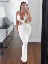 Casual Dresses Avrilyaan White Knitting Backless Summer Dress Women 2023 New Bodycon Maxi Long Sexy Dress Elegant Casual Beach Dresses Vestidos W0315