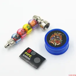 Metal Pipe Set Kit Tobacco Pocket Jamaican Bob Colorful Beads Pipe Smoking Herb Pipe with Plastic Grinder Screens Mesh Filter
