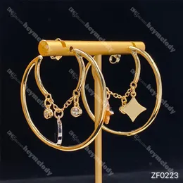 Luxury Clover Studs Earrings Diamond Gold Hoop Earrings Big Circle Pendant Eardrops Crystal Clovers Dangler With Box Birthday Lover Gift