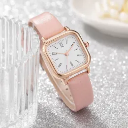 Luxury Womens Bracelet Watch Fashion Square Dial Women Quartz Watches Pink Leather Strap Montres de luxe