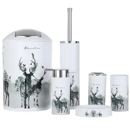 Bath Accessory Set 6Pcs Printed Bathroom Accessories 12 Kinds Toothbrush Holder Soap Dispenser Toilet Brush Decoration