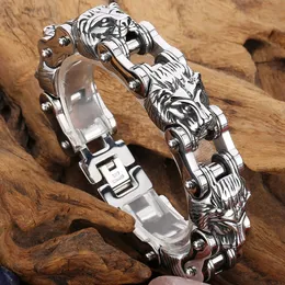 13/18MM Gothic Lion Head Charm Chian Bracelet Men Rock Stainless Steel Massive Punk Skull Bike Motorcycle Biker Link Bracelet Jewelry