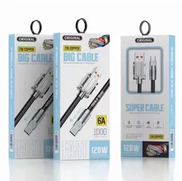 Cable de carga súper rápido de 120 W Aleación de zinc de metal Líquido de silicona Micro USB Tipo C Cargador Cable usb de datos con caja al por menor