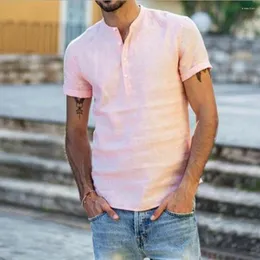 Męskie koszule 2023 Luksusowe ubrania krótkie rękawie oddychające luźne solidne lniane koszulka koszulka bluzka
