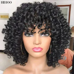 Peluca rizada Afro corto con flequillo para mujeres negras, pelucas sintéticas sin pegamento, Cosplay, resistente al calor, Natural, Dailyfact, 14