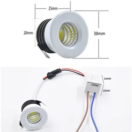 Mini LED Spot Down Lights Cob 3W 270lm 110V 220V 12V Cabinete claro Brilhão de corte de corte de alumínio preto e preto de alumínio 30 mm