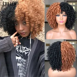 Wigs de Halloween cosplay lolita peruca sintética curta afro perucas encaracoladas com franja para mulheres negras loiras naturais mel marrom azul vermelho