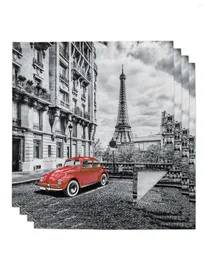 Table Napkin Red Vintage Car Paris Tower Street 4/6/8pcs Kitchen 50x50cm Napkins Serving Dishes Home Textile Products