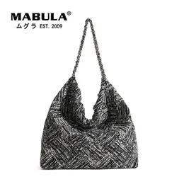 Plaited Chain Stripe Print Płótna torba na ramiona dla kobiet 2 -szt. Zestaw boho stylowy hobo torebka Big Casual Shopper 230315