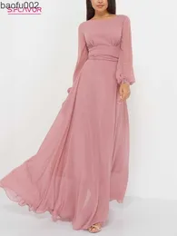 Casual Dresses S.FLAVOR Bohemian Long Sleeve Maxi Dresses For Women Sexy Backless Pink Chiffon Wedding Vestidos Elegant Chiffon Sundress W0315