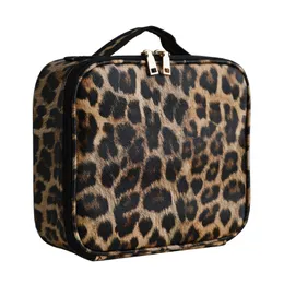 Cosmetic Bags Cases Leopard Waterproof Cosmetic Bag PU Leather Travel Large Capacity Beauty Makeup Case 230314