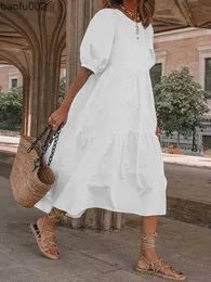 Casual Dresses Summer Dress Vintage Lantern Sleeve Mid-Calf Dress Beach Bohemian Women Summer Sundress 2023 VONDA Casual Vestido Oversized Robe W0315