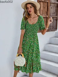 Casual Dresses MSFilia Spring Summer Long Print Dress Women Bohemian Short Sleeve High midje Flroal Dresses For Ladies Leisure W0315