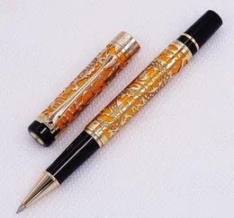 Jinhao 5000 빈티지 고급스러운 금속 롤러 볼 펜 아름다운 용 질감 조각 사무실 사업을위한 오렌지 골든 잉크