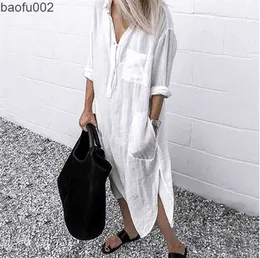 カジュアルドレス2022秋の綿の女性ドレスホワイトサイズのカジュアルロングシャツドレス