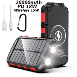 PD 18W Real 30000mah 휴대용 태양 광 발전 은행 무선 고속 충전기 스마트 폰 전력 뱅크 외부 배터리 LED 램프 방수