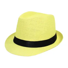 Moda unisex kobiety słomy hat howbon curling rdzeń jazz fedora hat Panama Gangster Cap Outdoor Beach Parest-Child Sun Hats