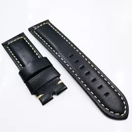 24mm Black Needle-incised Calf Leather Band Strap Fit For PAM Luminor Radiomir Wirst Watch