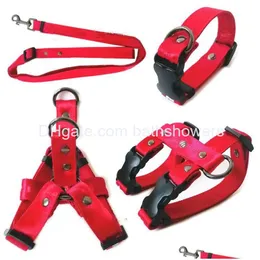 Hundhalsar Leases Trendy Set Designer Harness Seat Belts Tryckt brev Sup Pet Collar för små medium stora hundar Cat French Bldo Dhiis