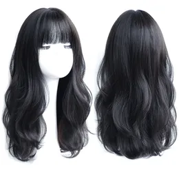 Synthetic Wigs HOUYAN Long curly synthetic wig with center bangs dark brown natural hair female Cosplay heat resistant fiber 230314