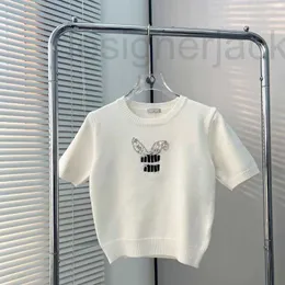 Women's T-Shirt designer Spring summer 2023 new studded rabbit ear short sleeve simple fashion letter T-shirt sweet thin knit round neck VADN