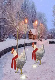 Christmas Decorations Lightup Chicken With Scarf Holiday Decor Led Flat 3d Outdoor Lights Statue Garden Yard Ornament T2G6589044