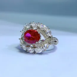 Unikalny oko Ruby Diamond Pierścień 100% prawdziwy 925 Srebrny Party Wedding Pierścienie dla kobiet Bridal zaręczynowy Prezent biżuterii