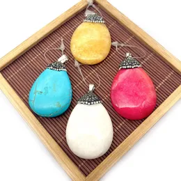 Charms Natural Stone Drop Pendant Multi-color Electroplating Diamond-studded Turquoise Lapis Lazuli Simple Fashion Exquisite Necklace