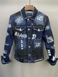 DSQ Phantom Turtle Denim Men Men Płaszcz Niebieski bawełniany kołnierz z długim rękawem dżinsowe kurtki bombowce dla mężczyzny 98380