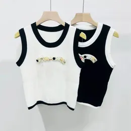 306 2023 Brand SAme Style Sweater Sleeveless Women's Sweaters White Black Crew Neck Sequins Beads Pullover Fashion Clothes xue