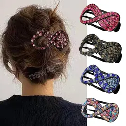 Vintage DIY Crystal Beads Hair Clip Large Size Duckbill Clip Seamless Styling Holder Rhinestone 8-shaped Hair Claws