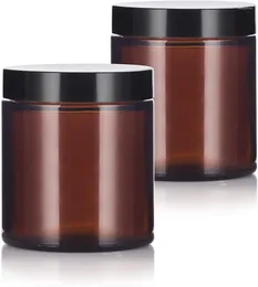 Garrafas de armazenamento 2pcs 100 ml âmbar frascos de vidro redondo com forros internos brancos e contêiner vazio de pálpebra preta para cozinha para cosméticos de cozinha