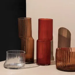 Vases Home Simple Modern Irregular Curved Transparent Glass Vase Model Room Vertical Stripe Decoration