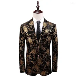 Ternos masculinos masculino ouro rosa floral bronzeador blazers slim fit entalhou lapela blazer para festas de casamento baile de festas