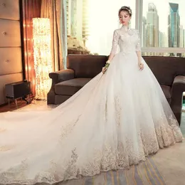 suknia balowa w środę sukienka na pannę młodą długą kryształową koronkową luksus z tiulową katedrą pociągiem ślubnym Gothic Wedding Sukienka seksowna w rozmiarze boho ślubna sukienka 2023