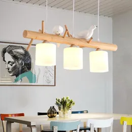 ペンダントランプはテーブルダイニングキッチンのためのシャンデリアを導いたモダンな木製天井吊り照明照明器具ロフトホームインテリアリビングルーム