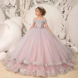 2023 vestido de baile de tule vestidos de flor de flor de babados em camadas tubos de pipas roxas litz garotas vestido de concurso bc14832 e0316