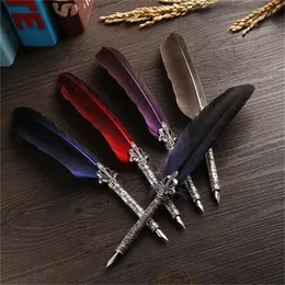 1 Set Multicolor Retro Quill Dip Pen Turkiet Feather Pen Quill sned med 5 nibs med penna Set Gift Writing Tools Office School Supply GC1974