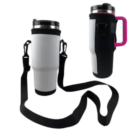 Sublimation 40oz Tumbler holder Tote white Blank Diving cloth Neoprene bottle Sleeves with Adjustable Strap Drinkware Handle Water cups Cover