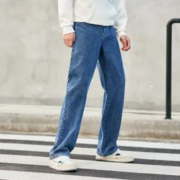 Jeans masculinos Jeans semir Men solto Moda Retro Rua Rua direta Fossa de inverno Estilo de cor sólido Demin Pants 230316