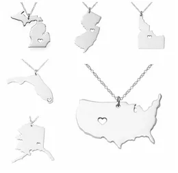 US State Map Подвесное ожерелье с любовью сердцем из нержавеющей стали цвета американские государства География набросок ожерелья шарма ювелирные украшения1188691