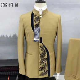 Męskie garnitury Blazery modne męskie butikowe chińskie chińskie stojaki Tunika Kombinezon 2 -częściowy zestaw blezerów płaszczy
