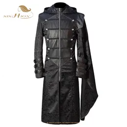 Męskie okopy płaszcze męskie płaszcz skórzany z kapturem średniowieczny gotycki renesans punkowy długie rękawy kurtki retro mundur czarny vd2485 230316