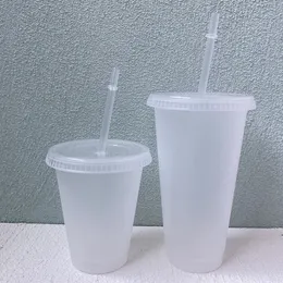 24 oz Clear Cup Plastic Mokken Transparante Tumbler Zomer Herbruikbare Koud Drinken Koffie Sap Mok met Deksel en Stro dh545