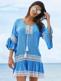 Vestidos de praia feminina vestidos de praia túnica renda de túnica crochê de verão de biquíni curta de manga curta