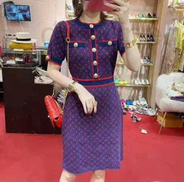 Casual Dresses designer autumn winter new slim geometric jacquard knitted short sleeve dress ISIK