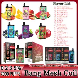 Original Bang Mesh Coil 7000 Einweg Vape Bang Vapes Vapes 7000 Puffs 2% 3% 5% Pod E -Zigarettengeräte wieder aufladbare Batterie 850mAh 15ml vorgefüllte Kartuschenbox -Kits