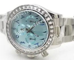 2 Styles Men's Super BP Factory Wristwatches Caliber 7750 Automatisk rörelse 40mm Kronograf Icy Blue Dial Subdials Blue Arabic Diamond Crested Bezel Watch